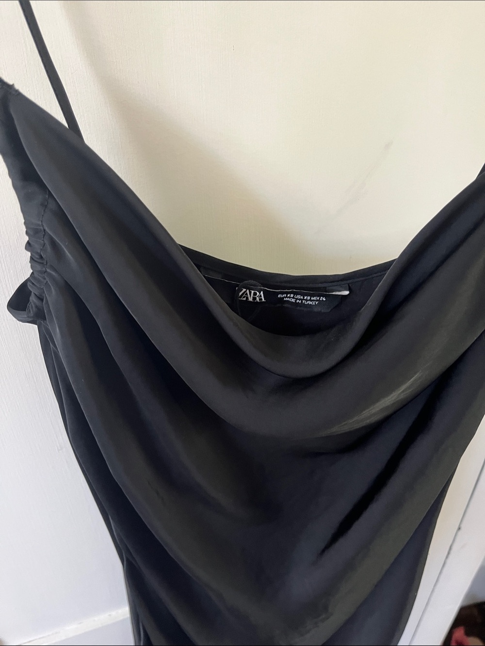ZARA Black Satin Strappy Cowl Dress